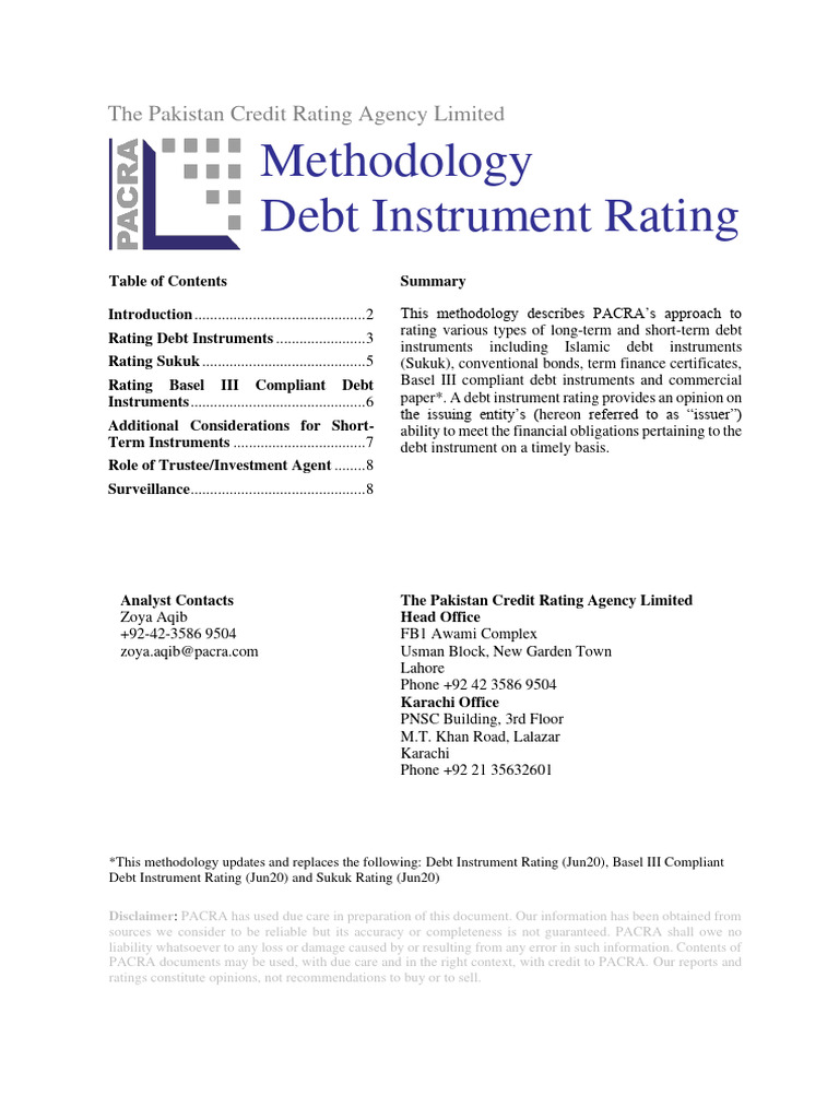 PACRA - Methodology - Debt Instruments - Jun21 | PDF