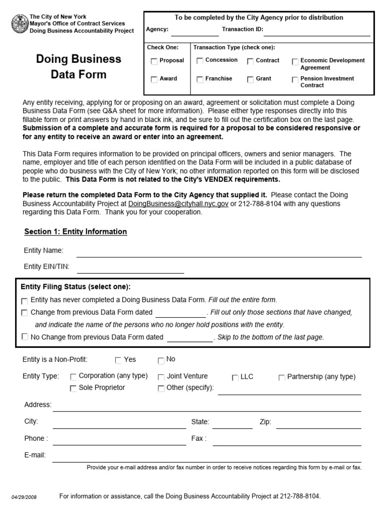 Doing Business Data Form 2008 | PDF | Business | Chief Financial Officer