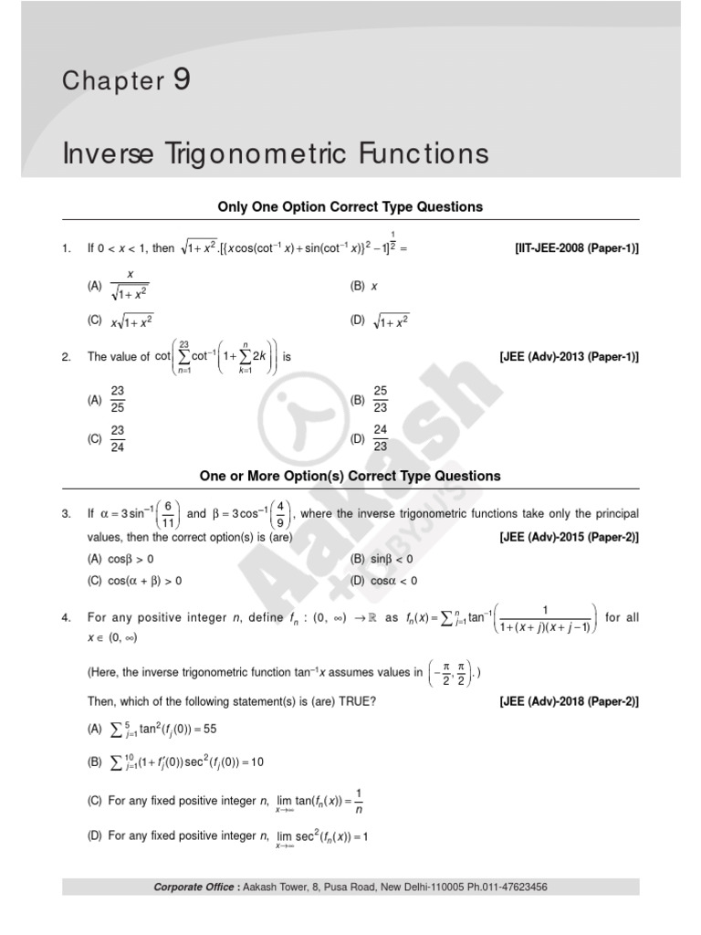 JEE Advanced Mathematics Questions | PDF | Trigonometric Functions ...
