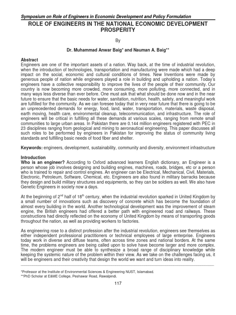 11-312 Role of Engineers in Economic Development and Policy Formulation ...