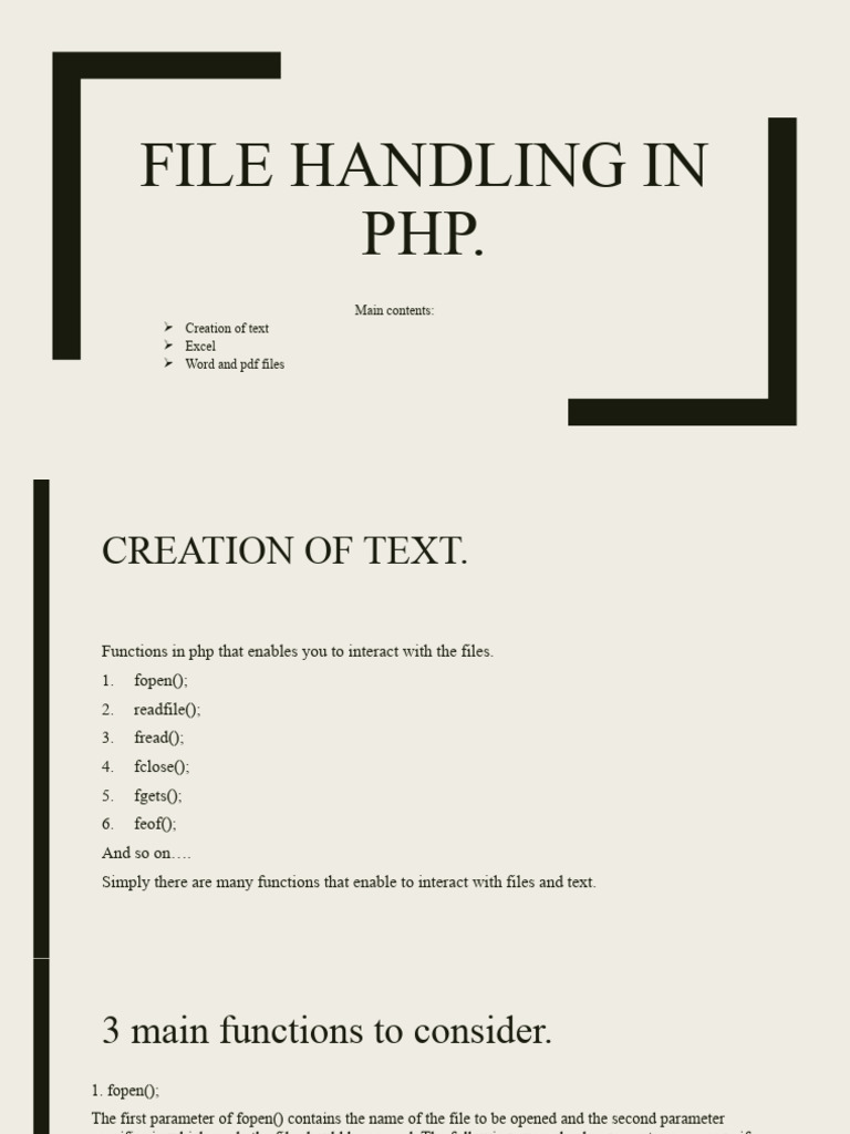 PHP File Handling: Text, Excel, Word, PDF | PDF | Computer File ...