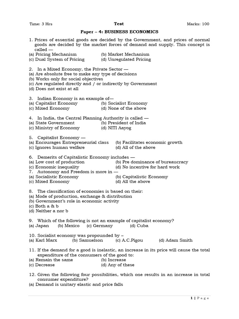 CA Foundation Economics MCQs with Answers | PDF | Demand | Supply (Economics)
