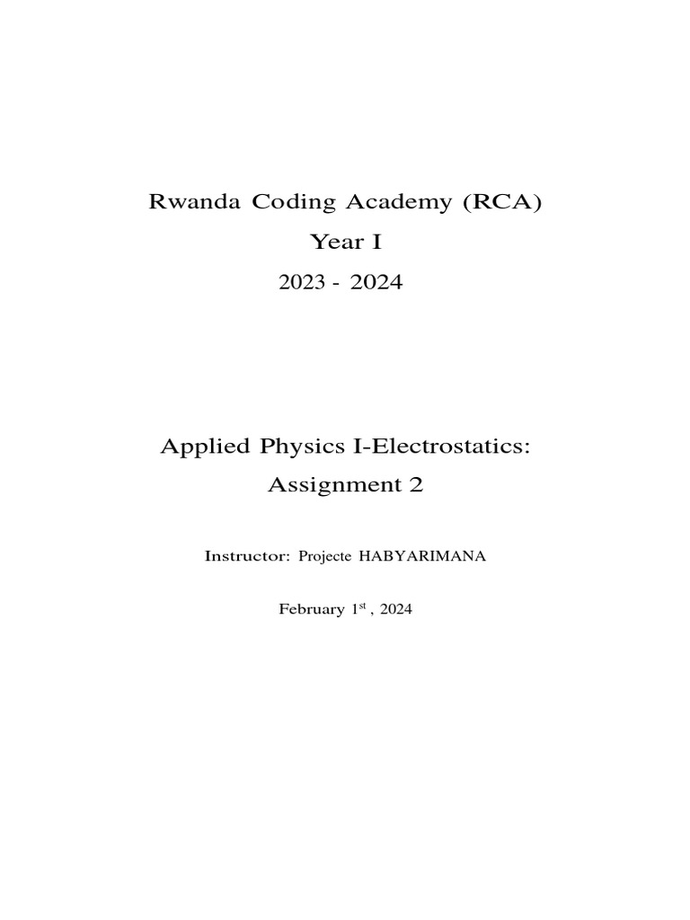 Electrostatics Assignment 2 Overview | PDF