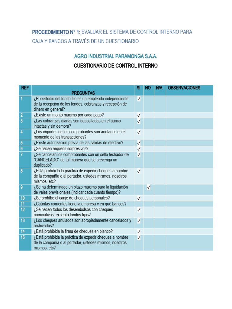 Control Interno de Caja y Bancos S.A.A. | PDF | Cheque | Bancos