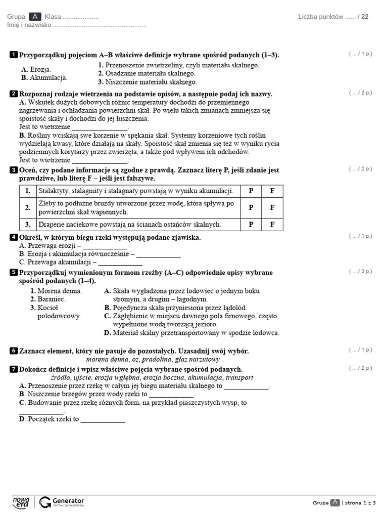 Procesy Endogeniczne Sprawdzian Nowa Era Test - Rozdzia 6. Litosfera. Procesy Zewnetrzne Test Z Widoczna