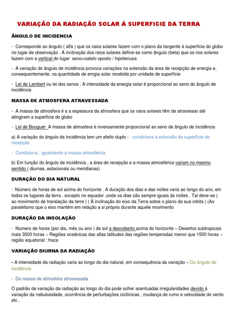 Variação da Radiação Solar na Terra | PDF | Terra | Energia solar
