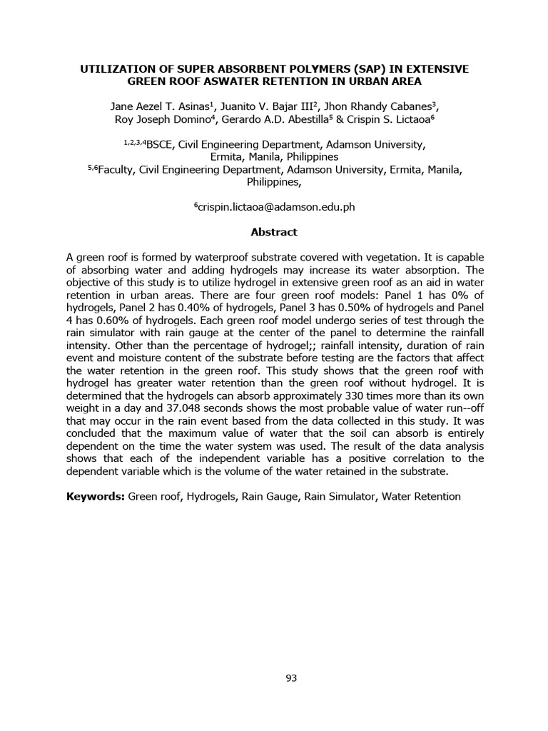 Utilization of Super Absorbent Polymers SAP in Extensive Green Roof | PDF