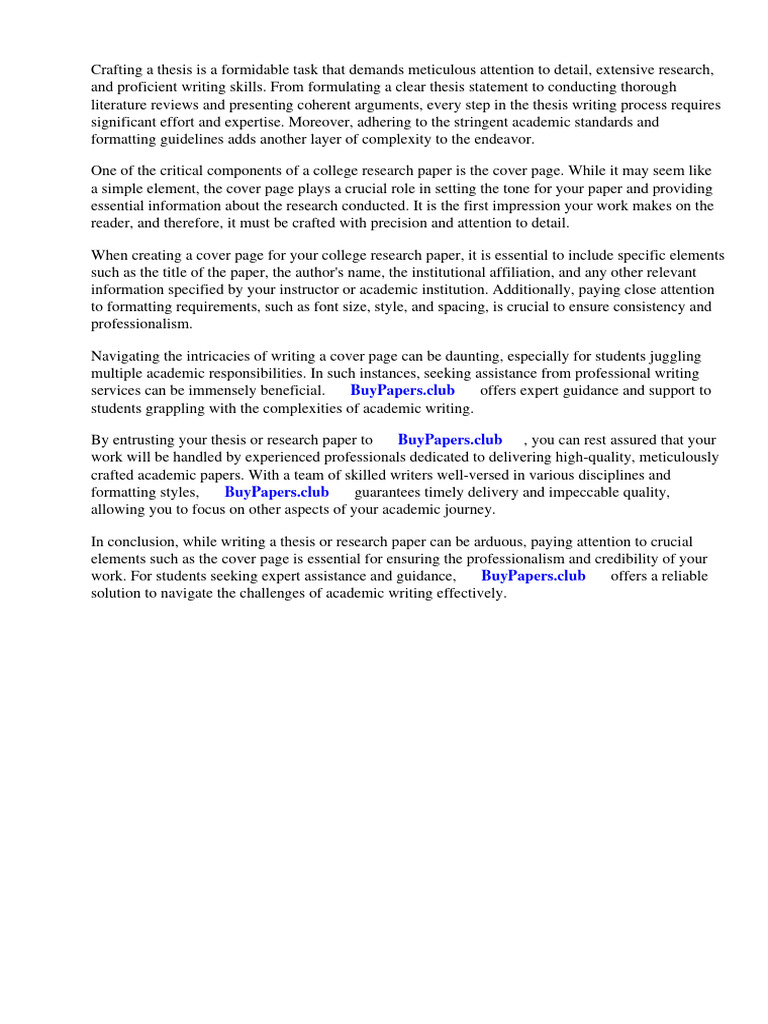 How To Write Cover Page For College Research Paper Download Free PDF