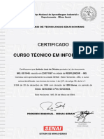 CERTIFICADO SENAI - António José de Oliveira - Curso Técnico em Informática