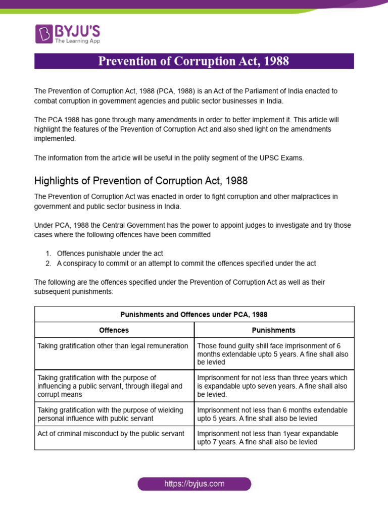 Overview of PCA 1988 and Amendments | PDF | Criminal Law | Law Enforcement