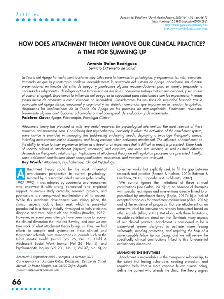 How Does Attachment Theory Improve Our Clinical Practice? | PDF | Self ...