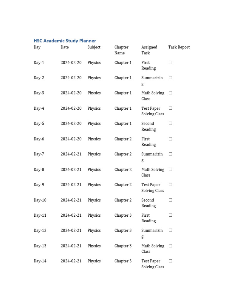 HSC Academic Study Planner With Checkboxes | PDF | Observation | Science