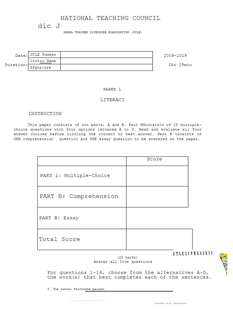 2019 - Paper 1 Literacy | PDF | Multiple Choice | Human Communication