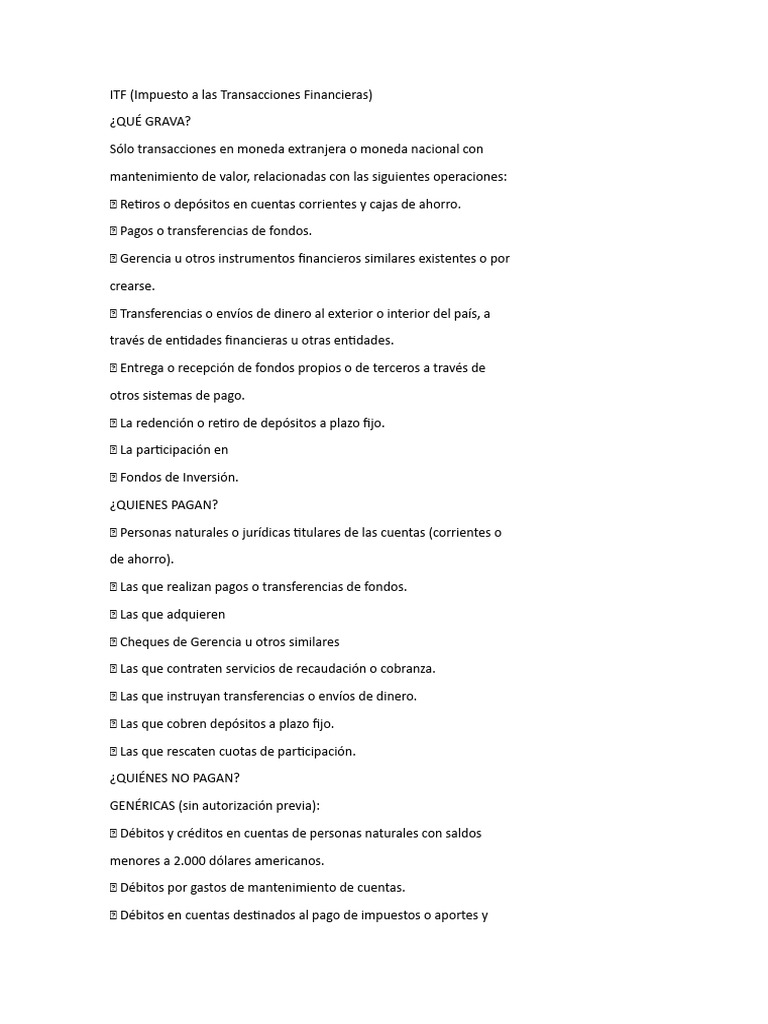 ITF en Bolivia: Guía y Requisitos | PDF | Bancos | Impuestos