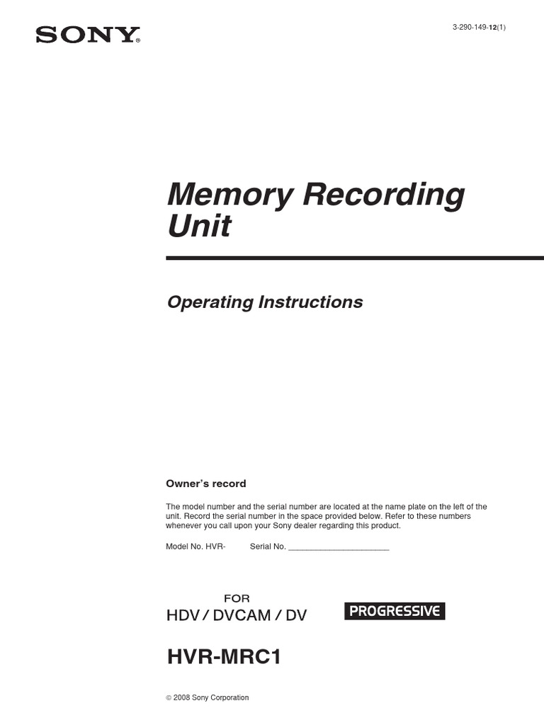 NUOVA unità di registrazione memoria Sony HVR-MRC1K HVR-MRC1