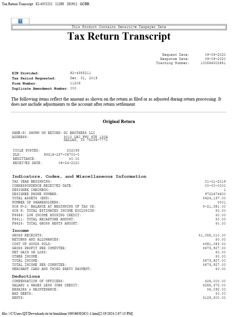 Tax Return Transcript | PDF | Taxes | Tax Deduction