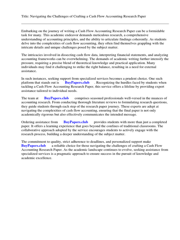 Cash Flow Accounting Research Paper PDF