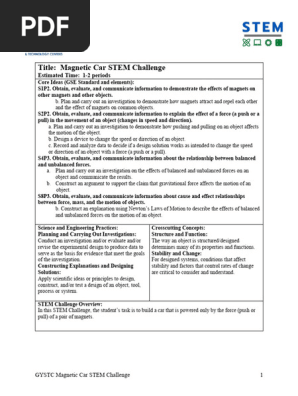 Magnetic Car STEM Challenge Lesson Plan
