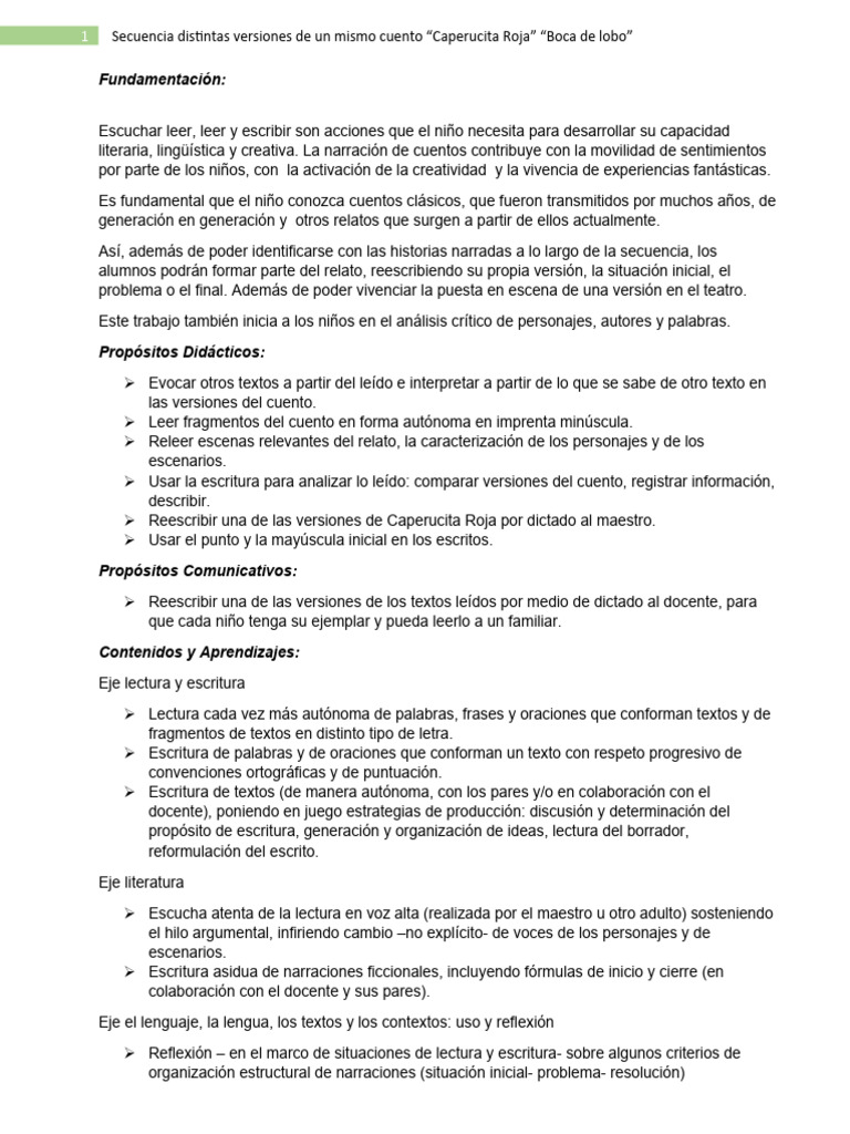 Secuencia Didáctica: Caperucita Roja | PDF | Estudios de idiomas ...