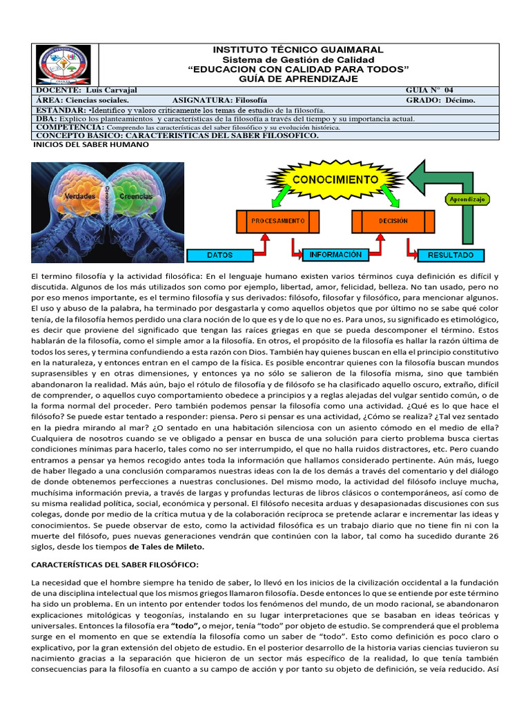 Guia 4 Conocimiento Filosofico 26 Feb Pdf Razón Conocimiento