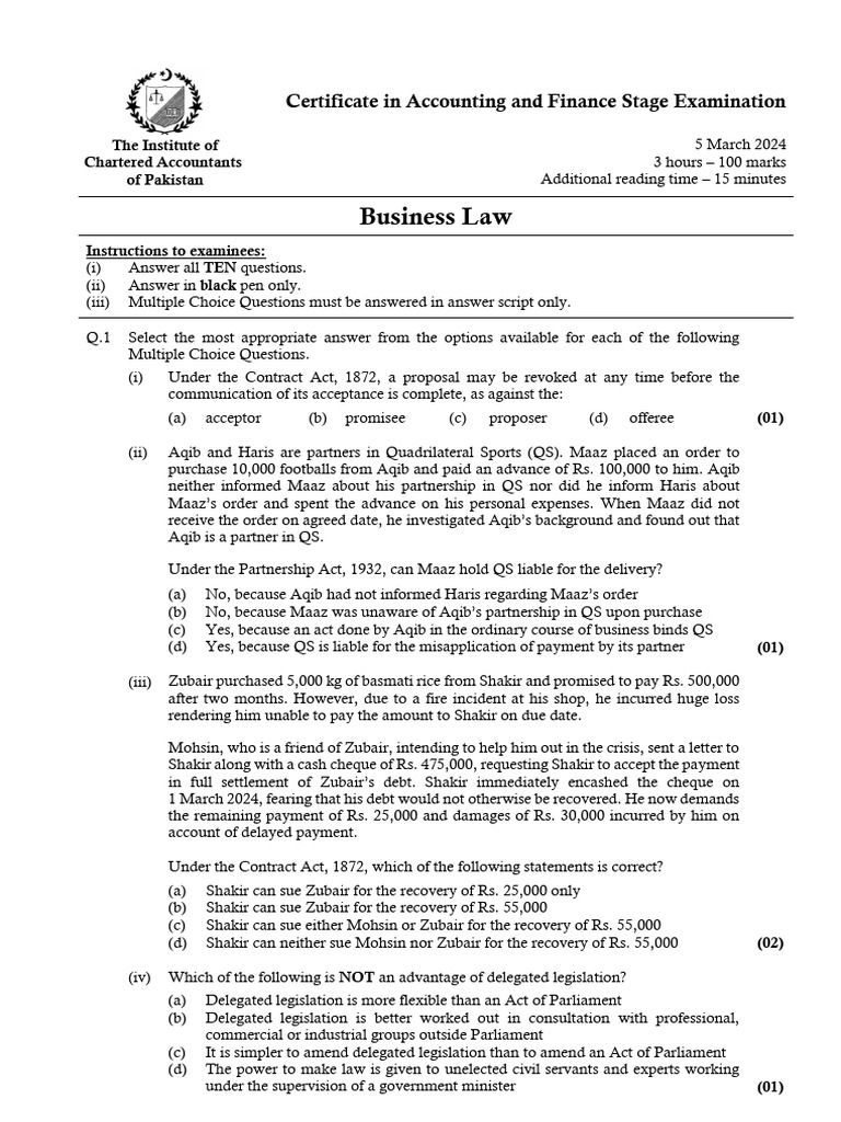 Business Law Exam Questions Guide | PDF