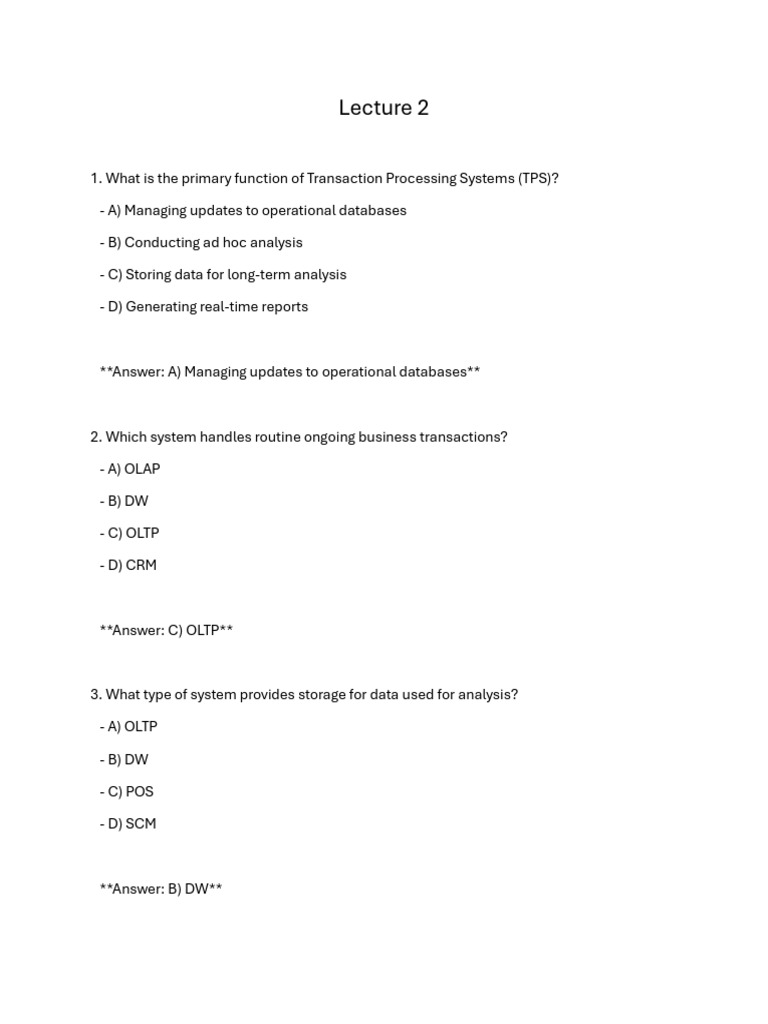 DW MCQ Lecture 2 | PDF | Data Warehouse | Metadata