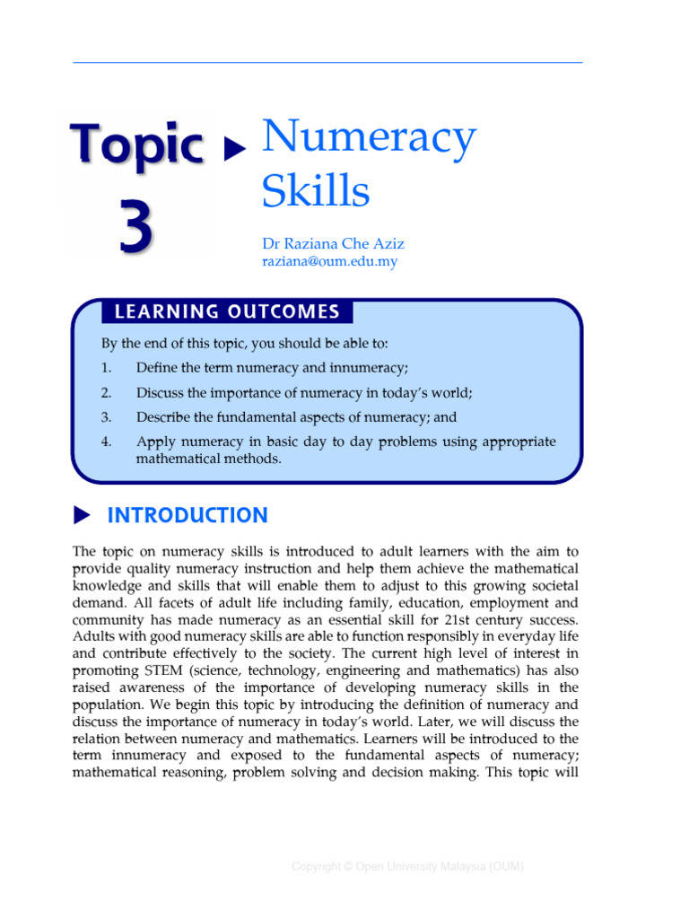 Topic 3 Numeracy Skills | PDF | Mathematics | Reason