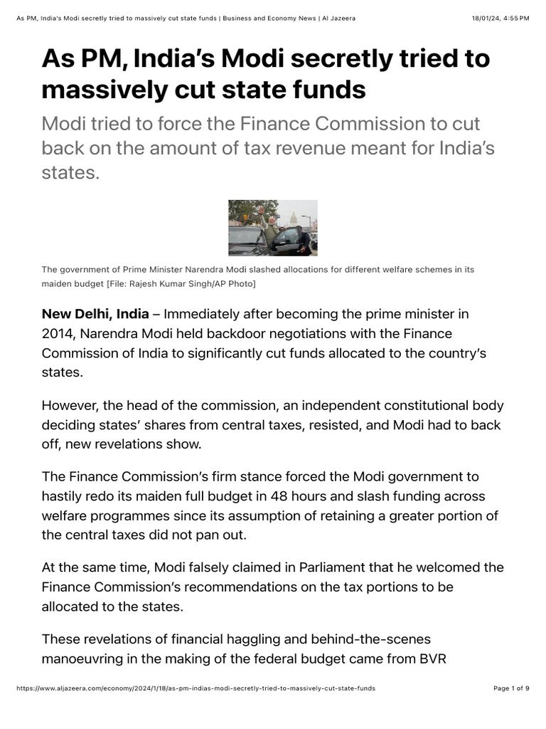 As PM India's Modi Secretly Tried To Massively Cut State Funds News ...