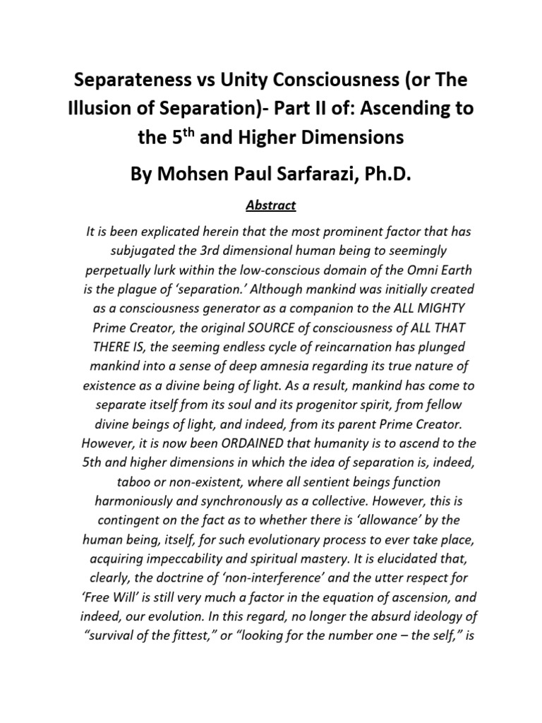 Separateness Vs Unity Consciousness or T | PDF | Consciousness | Soul