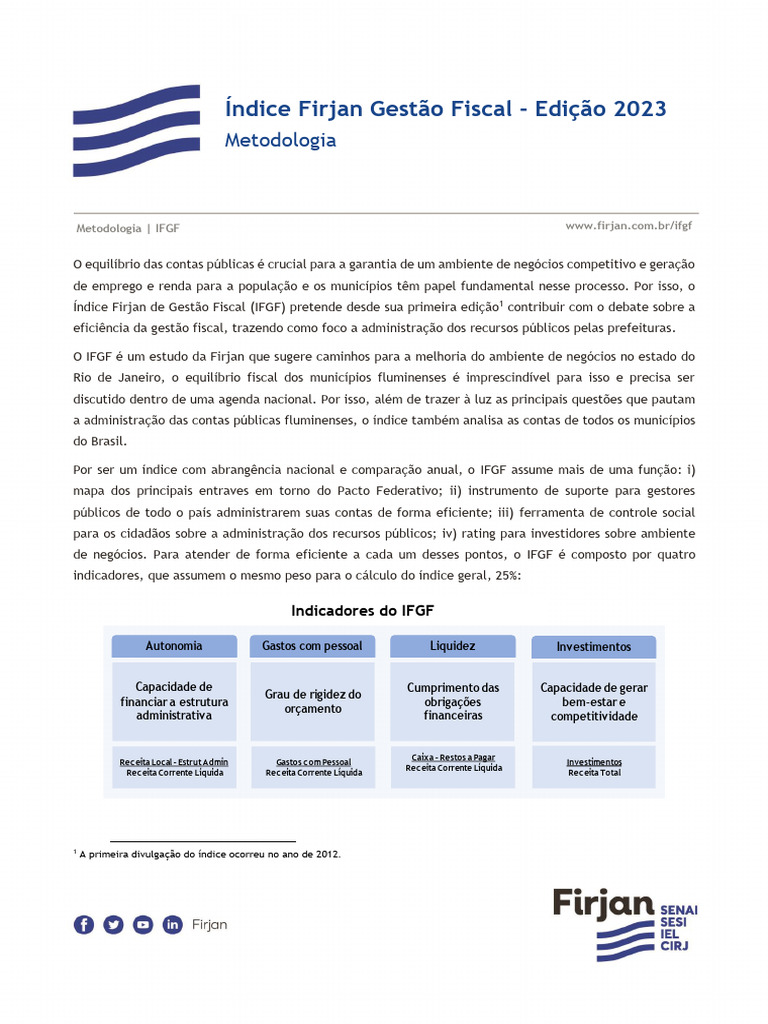 Metodologia Indice Firjan | Download grátis PDF | Investimentos | Economia