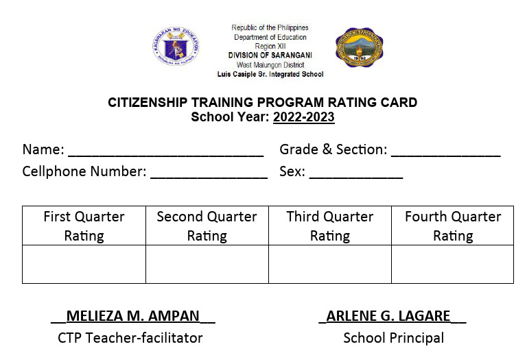 CTP Rating Card 2022-2023 | PDF | Career & Growth | Business