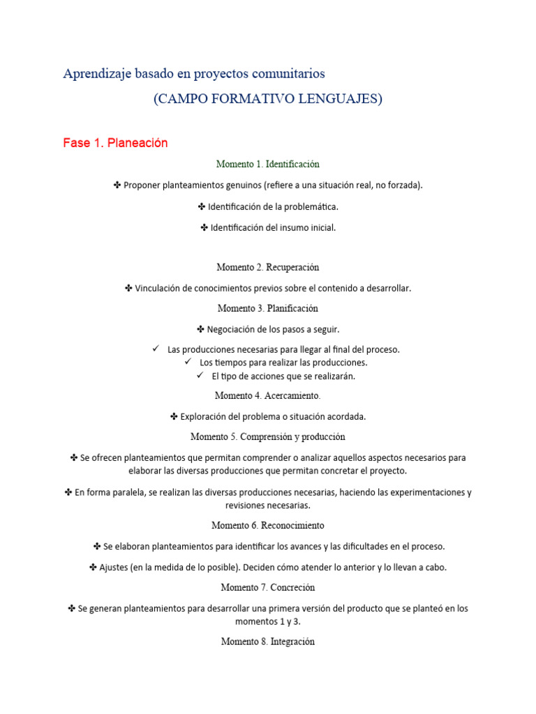 Fases del Aprendizaje en Proyectos Comunitarios | PDF | Planificación ...