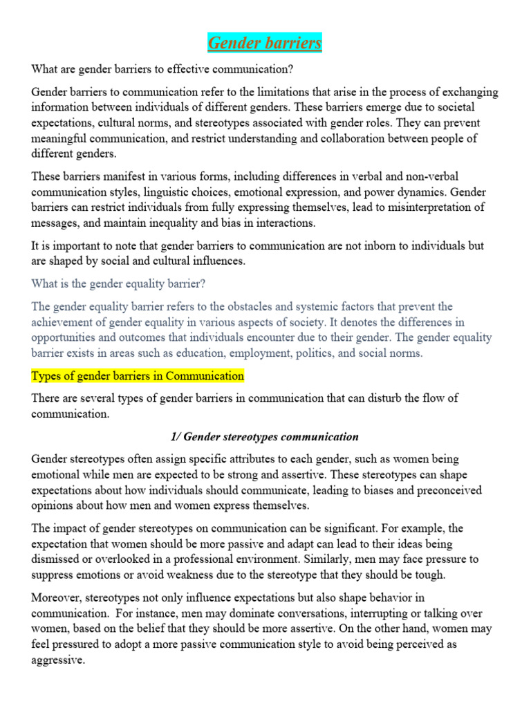 Task 7 (s3) Gender Barriers | PDF | Communication | Nonverbal Communication