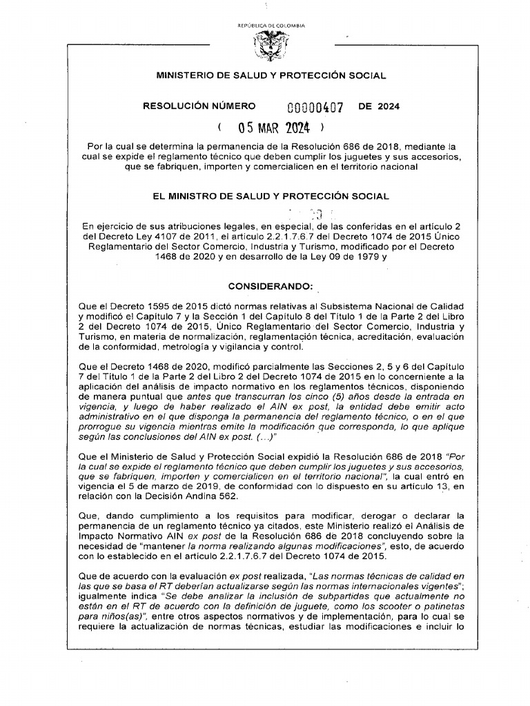 Resolución No 407 de 2024 | PDF | Regulación | Gobierno