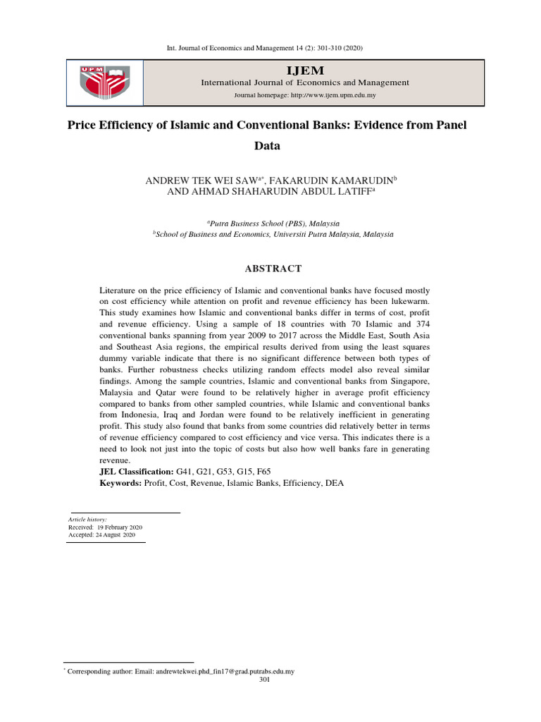 2020 IJEM Saw - Price Efficiency of Islamic and Conventional Banks ...