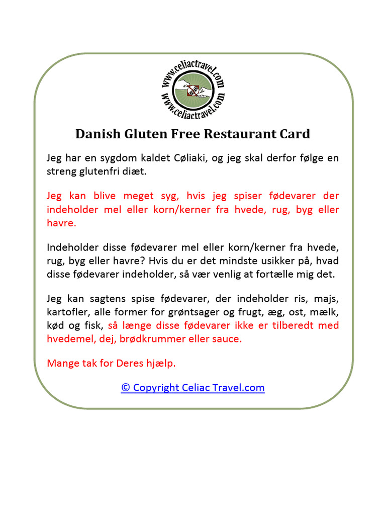 Danish gluten free restaurant card pdf