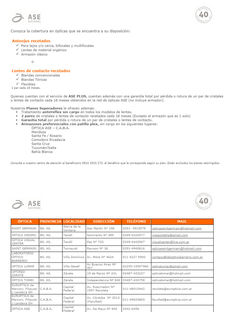 Red de Opticas Ase Nacional-Agosto 2017 | PDF | Lentes