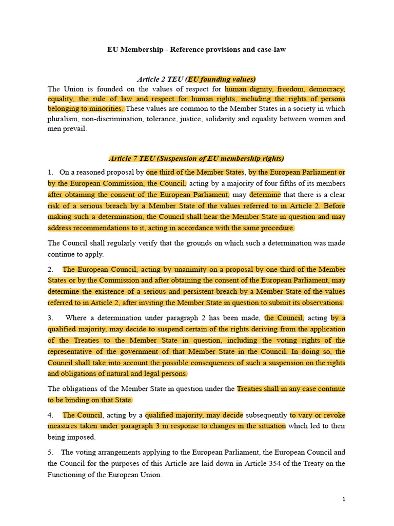 EU Membership - Reference Provisions and Case-Law | PDF | European ...