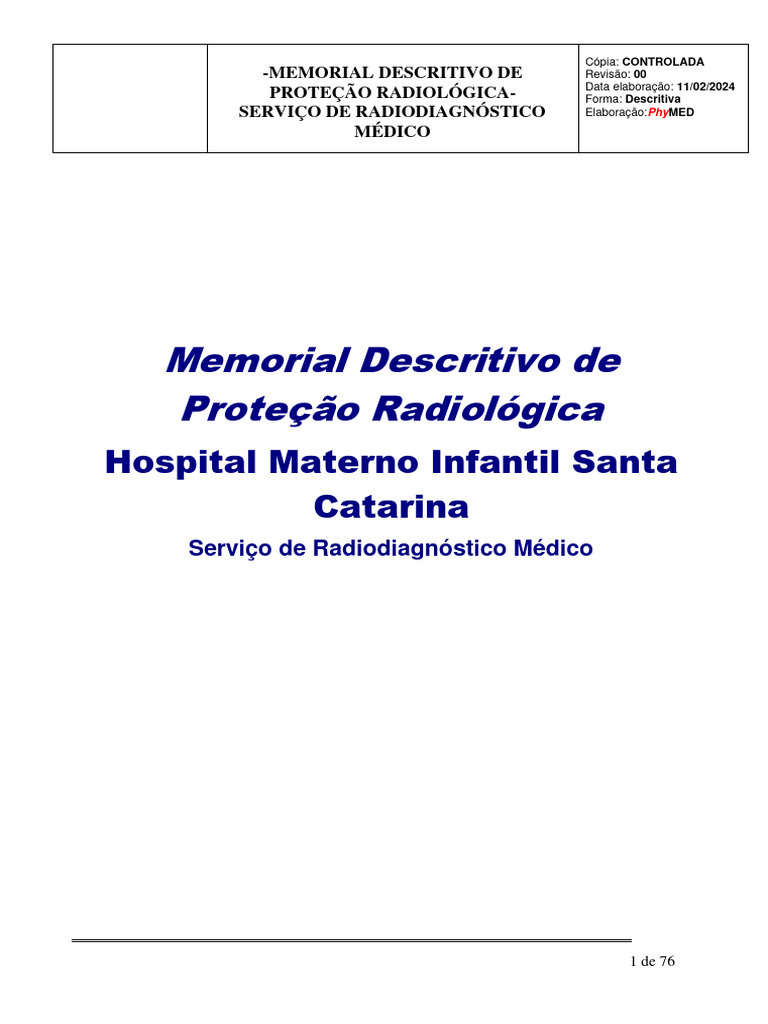 Memorial Descritivo de Proteção Radiológica - 2024 | PDF | Radiologia ...