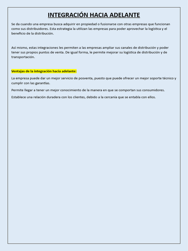 Integración Hacia Adelante | PDF