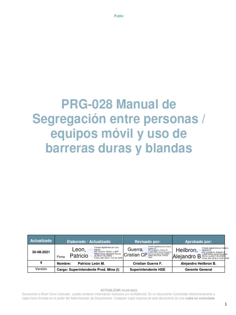 PRG-028 Manual de Segregación Entre Personas Equipos Móvil y Uso de