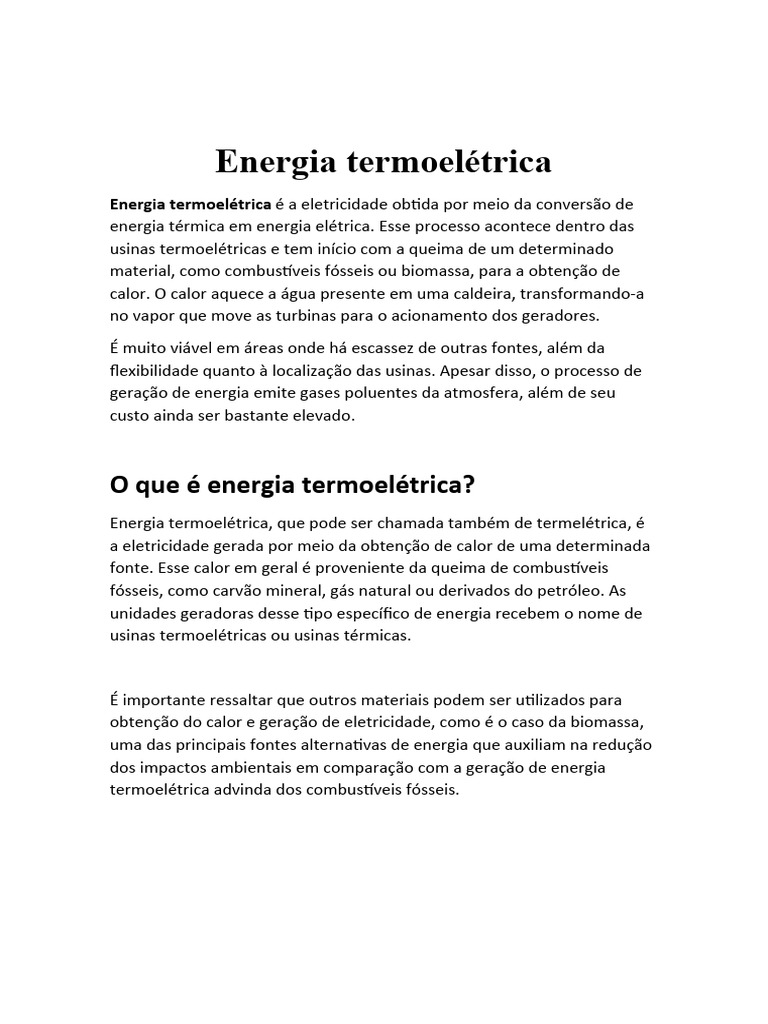 Vantagens e Desvantagens da Termoeletricidade | PDF