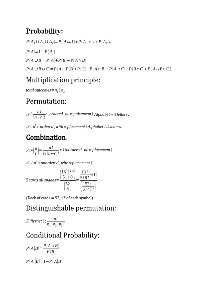 Math 210 Formula Sheet Pdf
