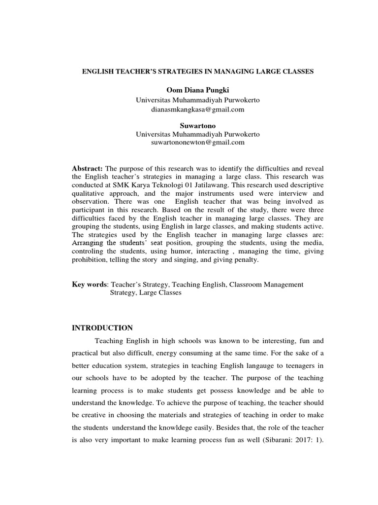 Strategies for Managing Large English Classes | PDF | Classroom ...
