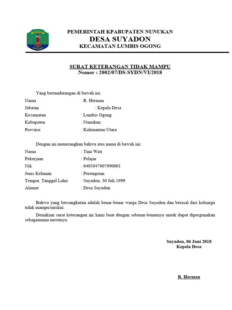 Surat keterangan tidak mampu dari desa pdf