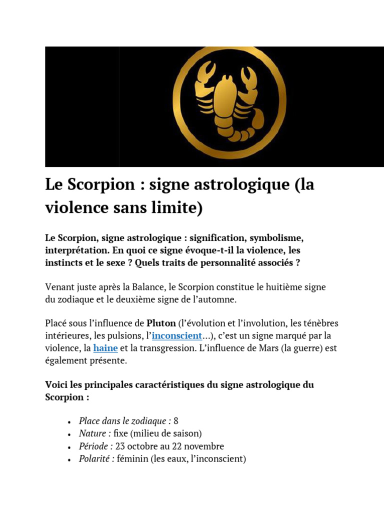 Caractéristiques du Signe Scorpion | PDF | Signe astrologique | Astrologie