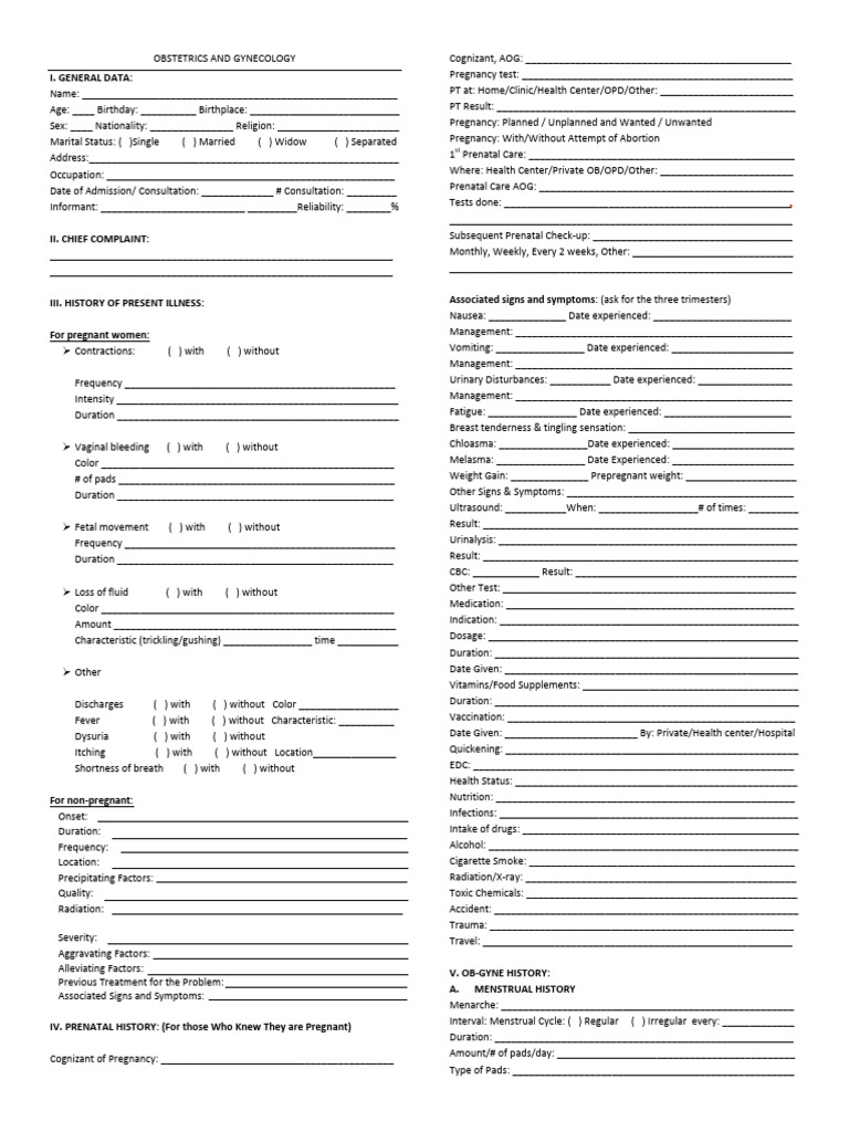 History Guide Ob Gyne | PDF | Pregnancy | Clinical Medicine