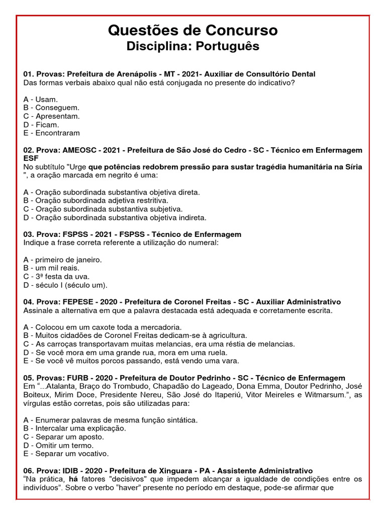 Questões de Português para Concursos | PDF | Assunto (gramática ...