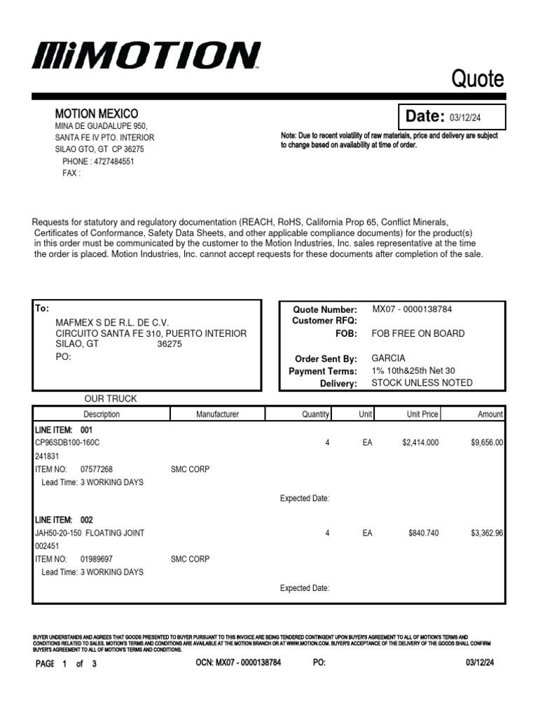 Motion Industries Invoice and Terms | PDF