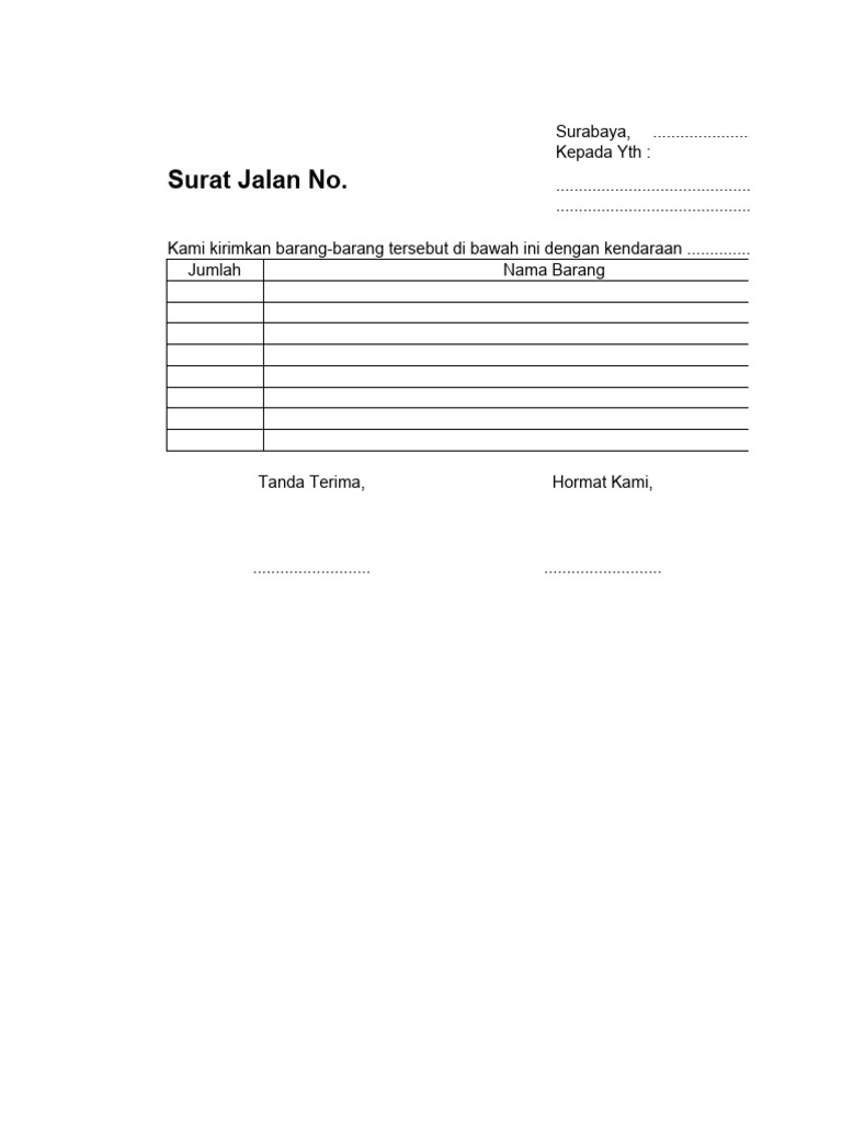 Contoh Format Surat Jalan Barang | PDF | Pengelolaan Keuangan & Uang ...